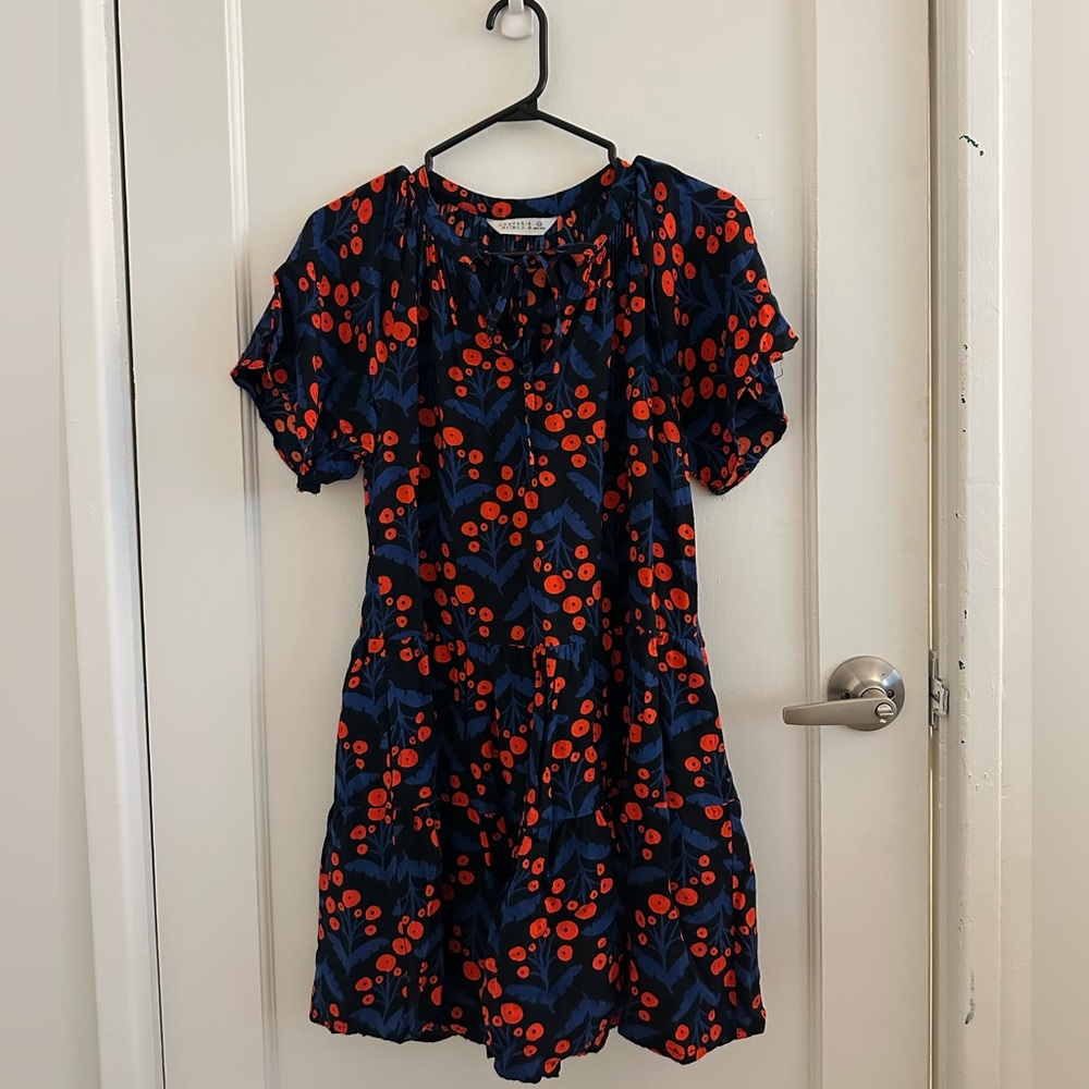 Floral Midi Dress with Red Accents